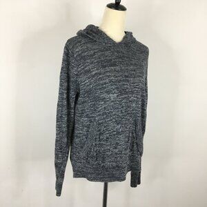 VINCE Blue White 100% Italian Linen Knit Long Sleeve Hoodie Pullover Sweater